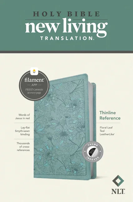 NLT Thinline Reference Bible, Filament Enabled (Leatherlike, Floral Leaf Teal, Indexed, Red Letter) - stevensbooks