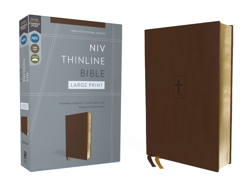 Niv, Thinline Bible, Large Print, Leathersoft, Brown, Red Letter, Comfort Print - Ingram