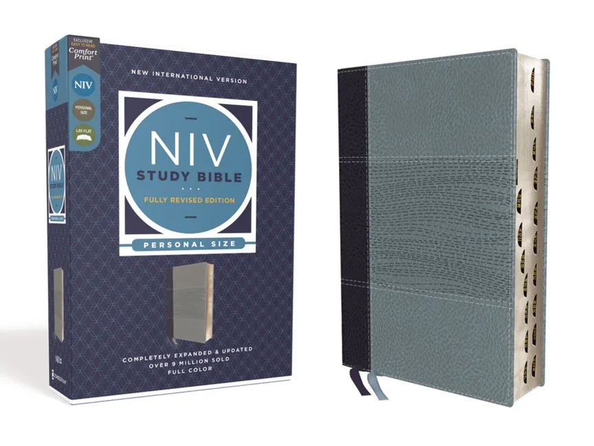 NIV Study Bible, Fully Revised Edition, Personal Size, Leathersoft, Navy/Blue, Red Letter, Thumb Indexed, Comfort Print - stevensbooks
