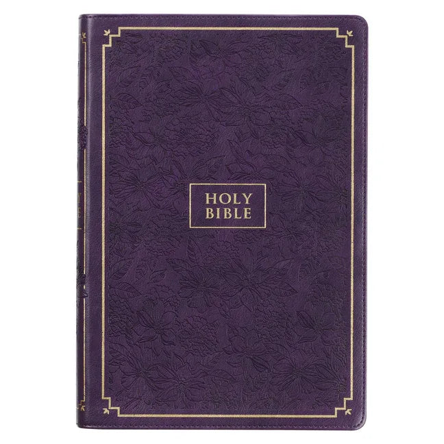 KJV Holy Bible, Giant Print Full-Size Faux Leather Red Letter Edition - Thumb Index & Ribbon Marker, King James Version, Purple Floral - stevensbooks