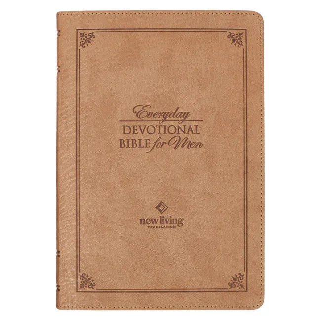NLT Holy Bible Everyday Devotional Bible for Men New Living Translation, Vegan Leather, Tan Debossed - stevensbooks