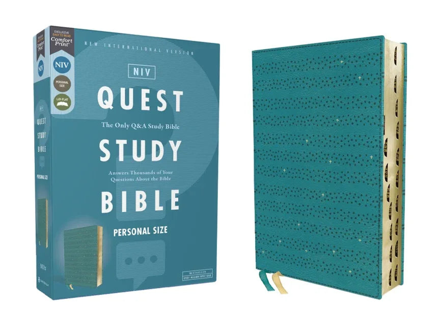 Niv, Quest Study Bible, Personal Size, Leathersoft, Teal, Thumb Indexed, Comfort Print: The Only Q and A Study Bible - stevensbooks