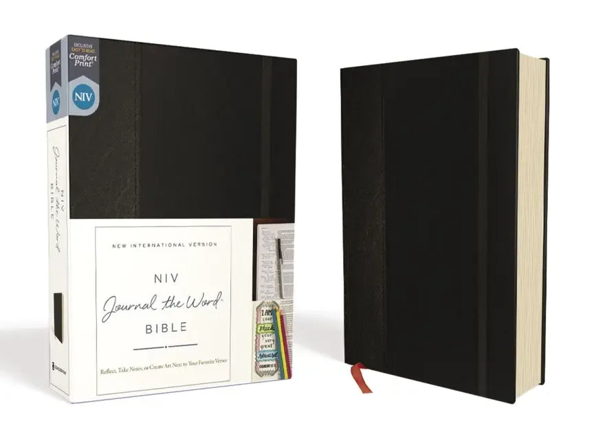 NIV, Journal the Word Bible, Hardcover, Black, Red Letter Edition, Comfort Print: Reflect, Take Notes, or Create Art Next to Your Favorite Verses - stevensbooks