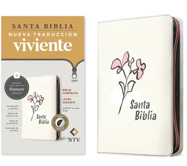 Biblia Compacta Ntv, Letra Gigante de Zíper Con Filament (Sentipiel, Beige, Índice, Letra Roja) - stevensbooks