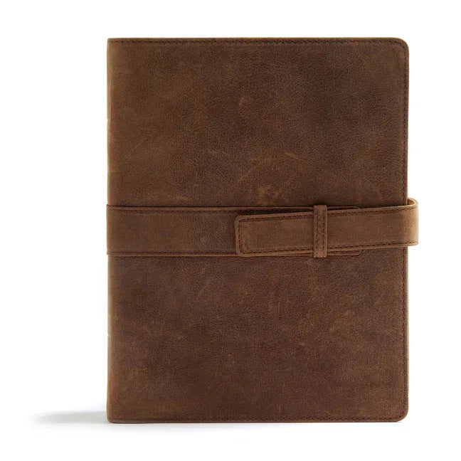 CSB Legacy Notetaking Bible, Tan Genuine Leather with Strap - stevensbooks