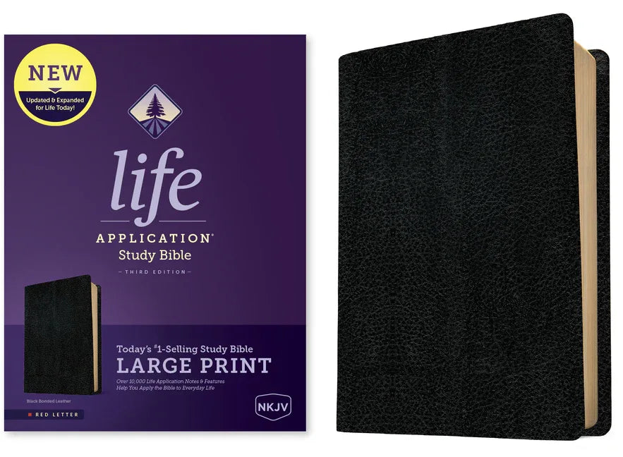 NKJV Life Application Study Bible, Third Edition, Large Print (Bonded Leather, Black, Red Letter) - stevensbooks