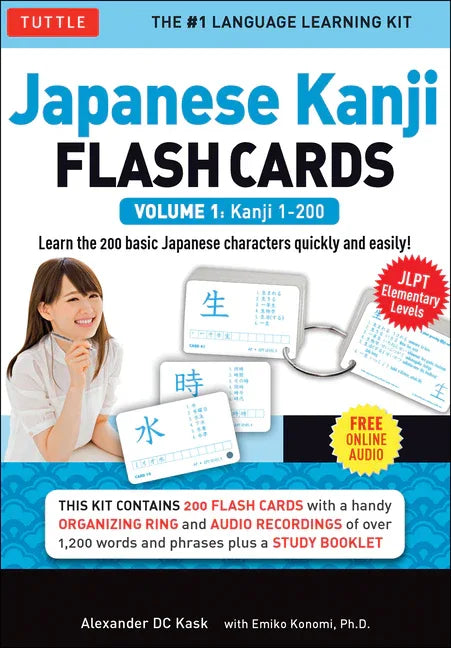 Japanese Kanji Flash Cards Kit Volume 1: Kanji 1-200: Jlpt Beginning Level: Learn 200 Japanese Characters Including Native Speaker Audio, Sample Sente - stevensbooks