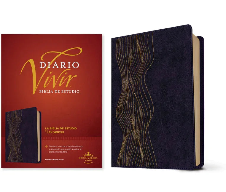 Biblia de Estudio del Diario Vivir Rvr60 (Sentipiel, Morado Oscuro, Letra Roja) - stevensbooks