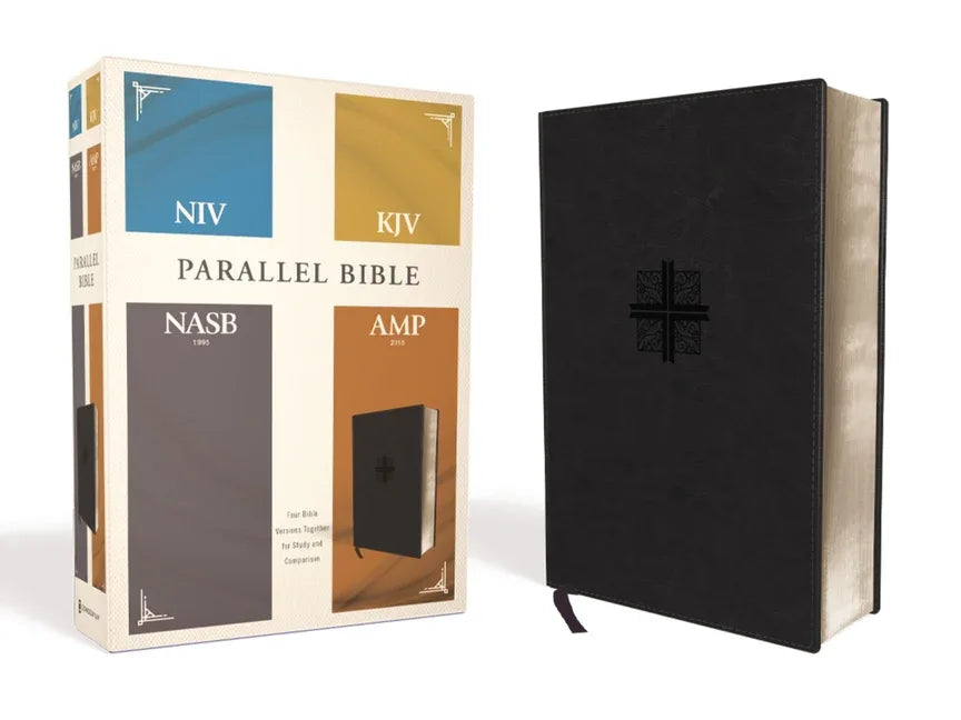 Niv, Kjv, Nasb, Amplified, Parallel Bible, Leathersoft, Black: Four Bible Versions Together for Study and Comparison - stevensbooks