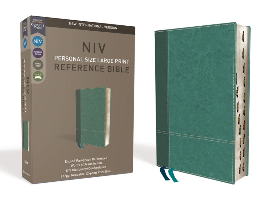 NIV, Personal Size Reference Bible, Large Print, Imitation Leather, Blue, Indexed, Red Letter Edition, Comfort Print - Ingram