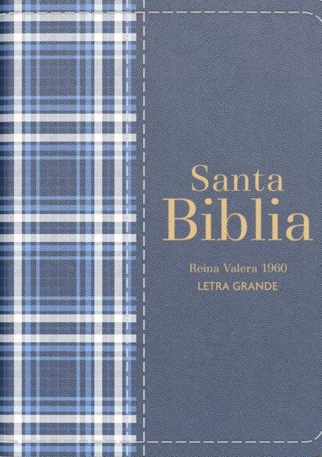 Biblia Rvr 1960 Compacta Símil Piel Cuadros Azul Marino Oscuro (Bible Rvr 1960 Compact Size Leatherlike Navy Blue Checked Pattern (Spanish Edition) - stevensbooks