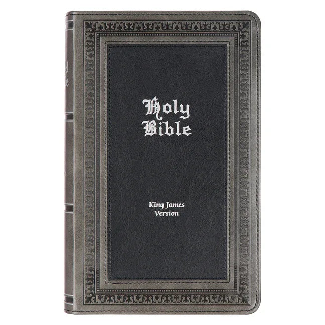 KJV Holy Bible, Giant Print Standard Size Faux Leather Red Letter Edition - Thumb Index & Ribbon Marker, King James Version, Gray/Black - stevensbooks