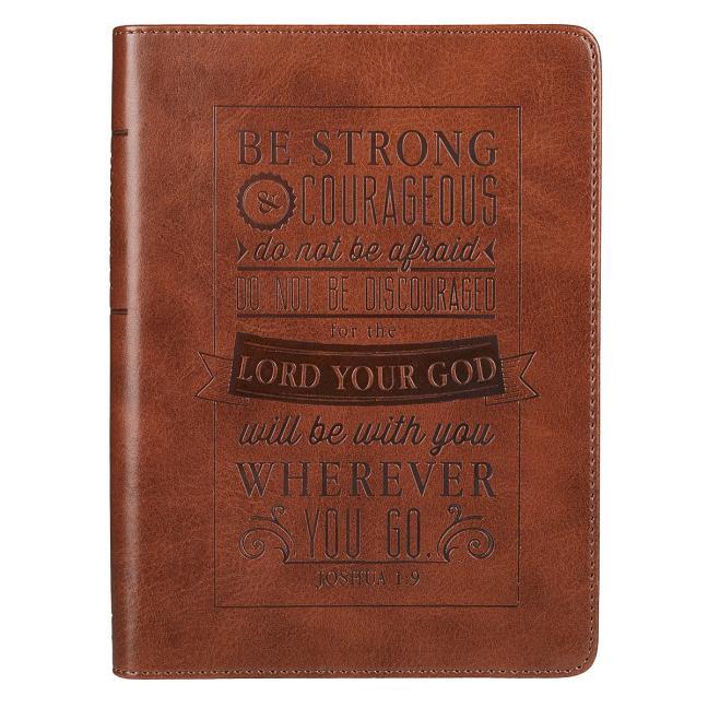 Christian Art Gifts Classic Handy-Sized Journal Be Strong and Courageous Joshua 1:9 Bible Verse Inspirational Scripture Notebook W/Ribbon, Faux Leathe - stevensbooks