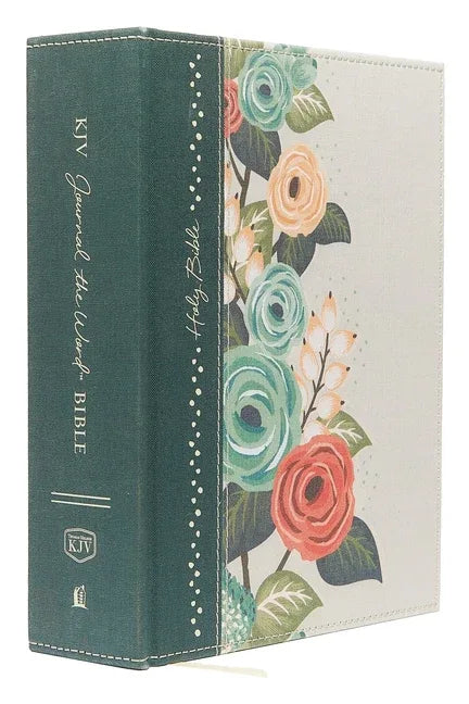 KJV, Journal the Word Bible, Large Print, Green Floral Cloth, Red Letter Edition: Reflect, Journal, or Create Art Next to Your Favorite Verses - stevensbooks