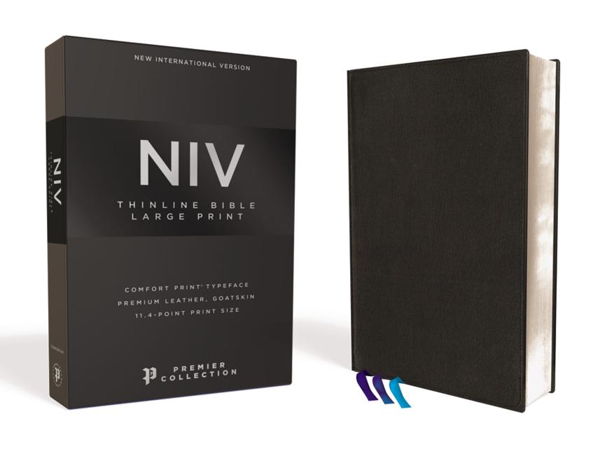 Niv, Thinline Bible, Large Print, Premium Leather, Goatskin, Black, Premier Collection, Comfort Print - Ingram