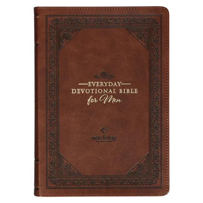 NLT Holy Bible Everyday Devotional Bible for Men New Living Translation, Vegan Leather, Brown Debossed - stevensbooks