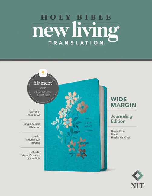 NLT Wide Margin Bible, Filament Enabled (Hardcover Cloth, Ocean Blue Floral, Red Letter) - stevensbooks