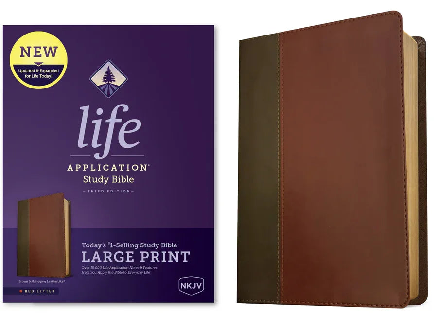 NKJV Life Application Study Bible, Third Edition, Large Print (Leatherlike, Brown/Mahogany, Red Letter) - stevensbooks