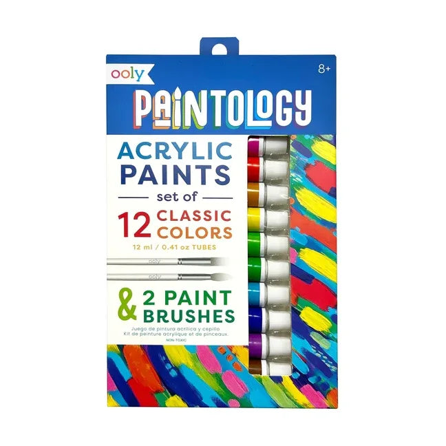 Paintology Acrylic Paints + 2 Brushes - Classic Colors (14 PC Set) - stevensbooks