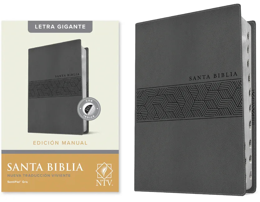 Santa Biblia Ntv, Edición Manual, Letra Gigante (Sentipiel, Gris, Índice, Letra Roja) - stevensbooks