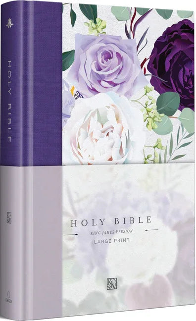 KJV Holy Bible, Large Print Medium Format, Purple Cloth Hardcover with Floral Design, Ribbon Marker, Red Letter - stevensbooks