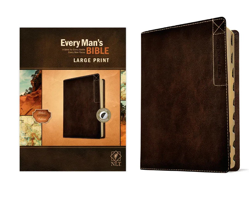 Every Man's Bible Nlt, Large Print, Deluxe Explorer Edition (Leatherlike, Rustic Brown, Indexed) - stevensbooks