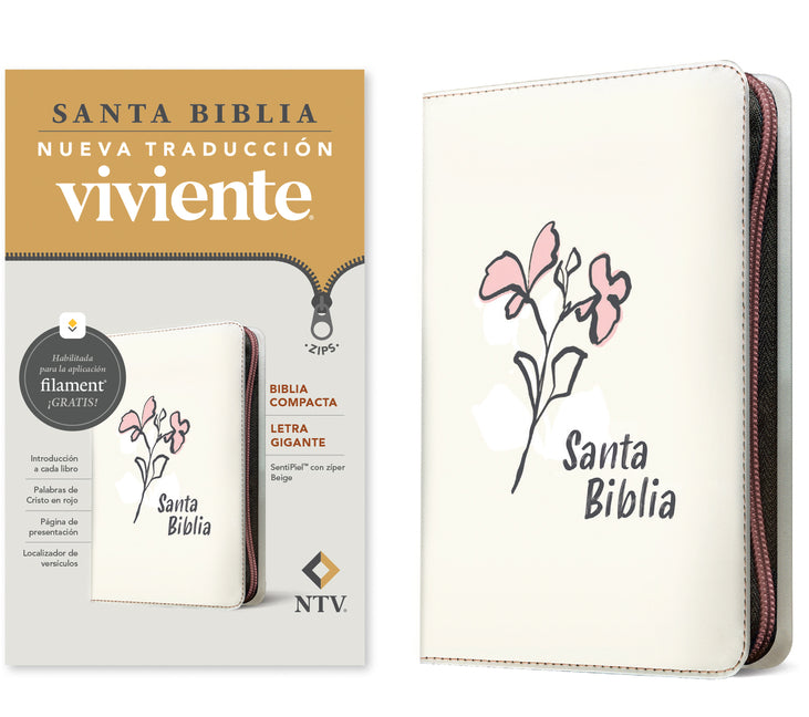 Biblia Compacta Ntv, Letra Gigante de Zíper Con Filament (Sentipiel, Beige, Letra Roja) - Ingram