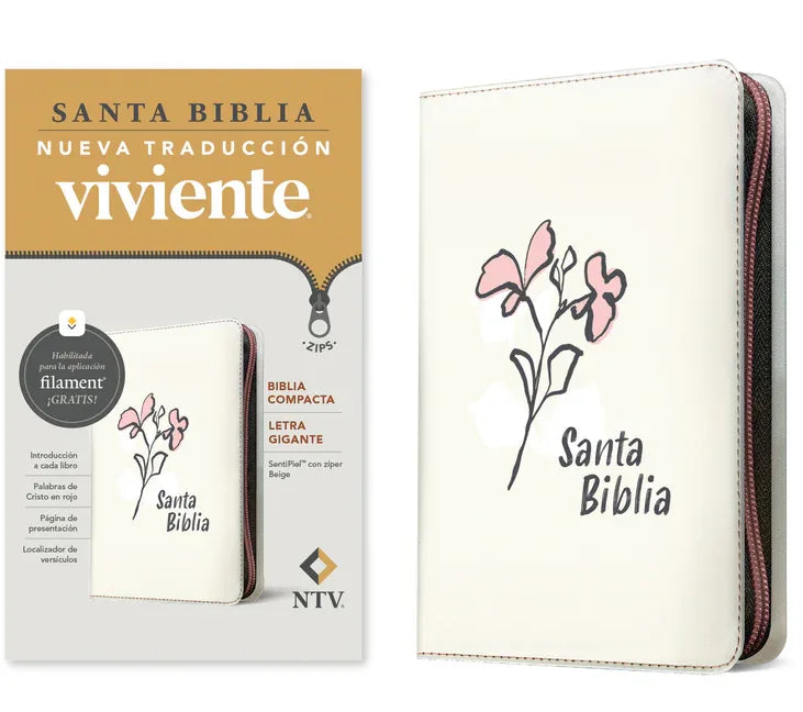 Biblia Compacta Ntv, Letra Gigante de Zíper Con Filament (Sentipiel, Beige, Letra Roja) - stevensbooks