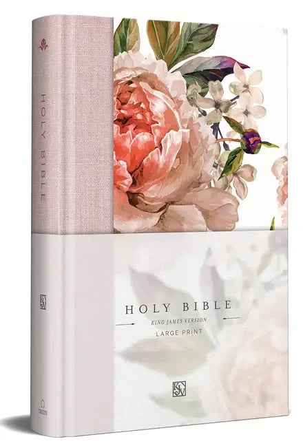 KJV Holy Bible, Large Print Medium Format, Pink Cloth Hardcover with Floral Design, Ribbon Marker, Red Letter - stevensbooks
