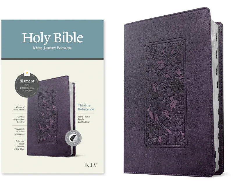 KJV Thinline Reference Bible, Filament Enabled (Leatherlike, Floral Frame Purple, Indexed, Red Letter) - stevensbooks