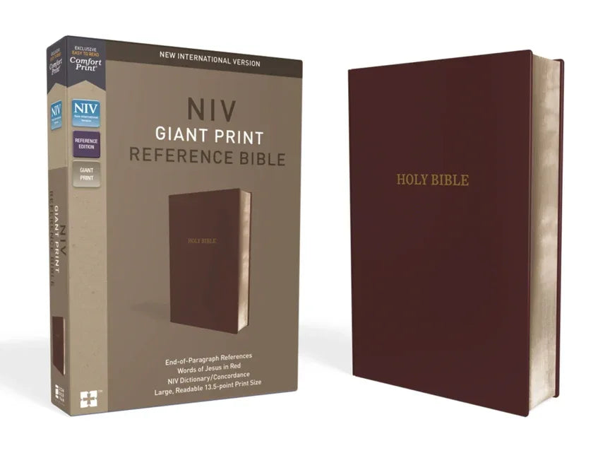 NIV, Reference Bible, Giant Print, Leather-Look, Burgundy, Red Letter Edition, Comfort Print - stevensbooks