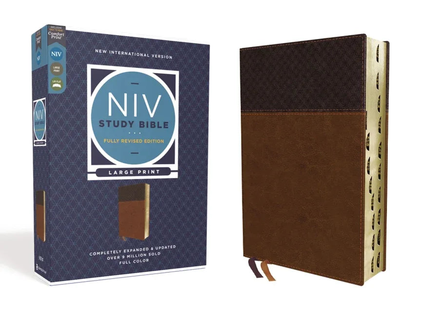 NIV Study Bible, Fully Revised Edition, Large Print, Leathersoft, Brown, Red Letter, Thumb Indexed, Comfort Print - stevensbooks