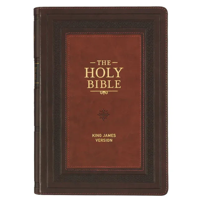 KJV Study Bible, Large Print King James Version Holy Bible, Thumb Tabs, Ribbons, Faux Leather Burgundy/Toffee Debossed - stevensbooks