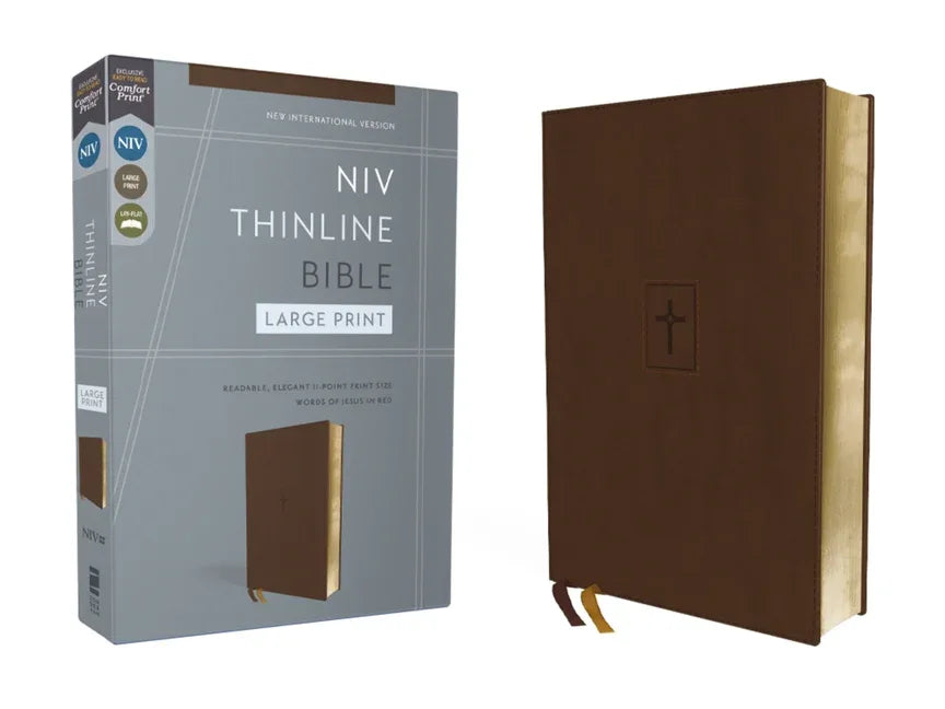 Niv, Thinline Bible, Large Print, Leathersoft, Brown, Red Letter, Comfort Print - stevensbooks