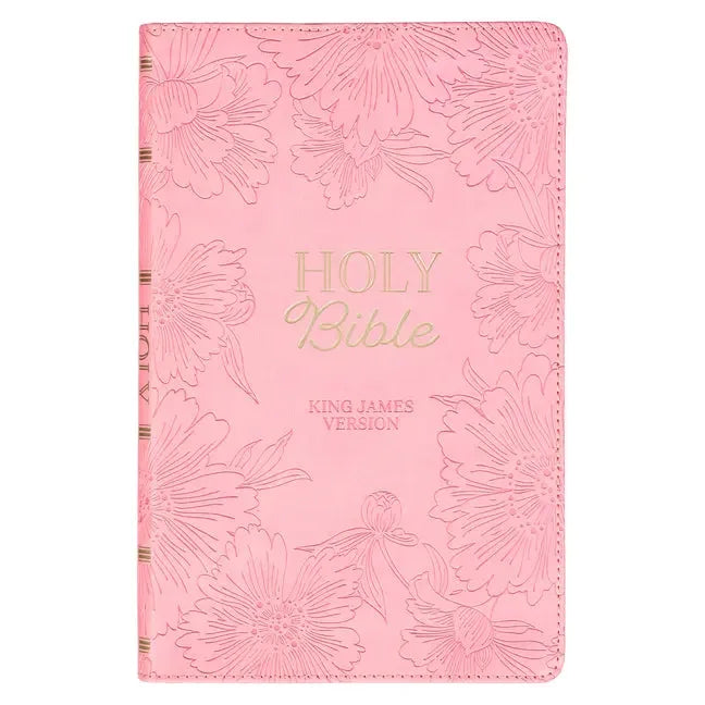 KJV Holy Bible, Gift Edition King James Version, Faux Leather Flexible Cover, Light Pink Floral - stevensbooks