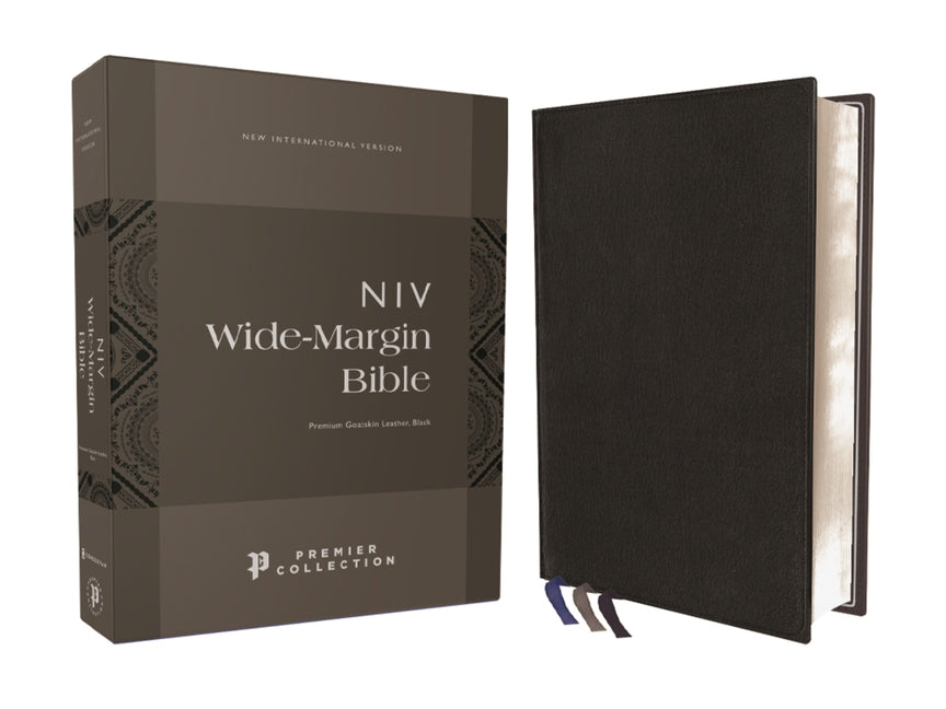 Niv, Wide Margin Bible (a Bible That Welcomes Note-Taking), Premium Goatskin Leather, Black, Premier Collection, Red Letter, Art Gilded Edges, Comfort - Ingram