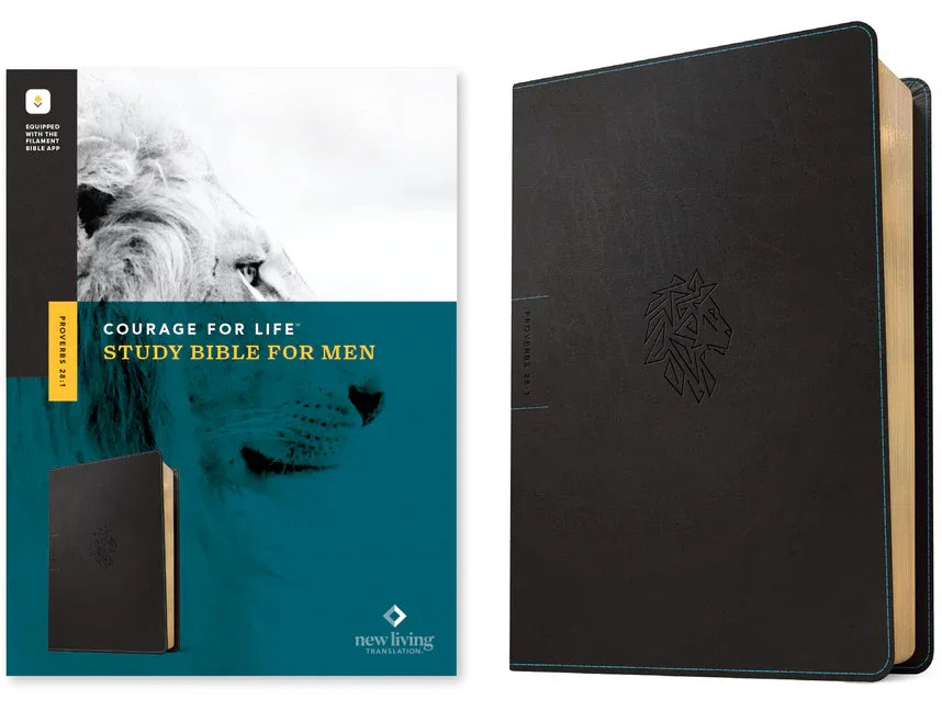 NLT Courage for Life Study Bible for Men, Filament Enabled (Leatherlike, Onyx Lion) - stevensbooks