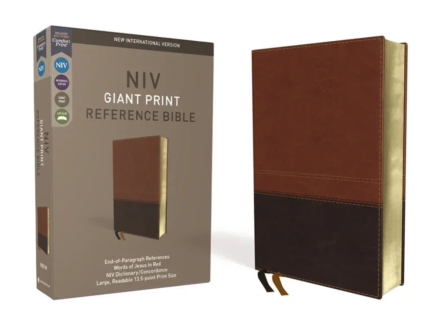 NIV, Reference Bible, Giant Print, Imitation Leather, Brown, Red Letter Edition, Comfort Print - stevensbooks