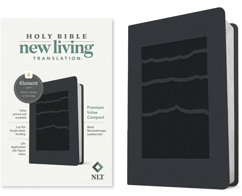 NLT Premium Value Compact Bible, Filament Enabled (Leatherlike, Black Mountainscape) - stevensbooks