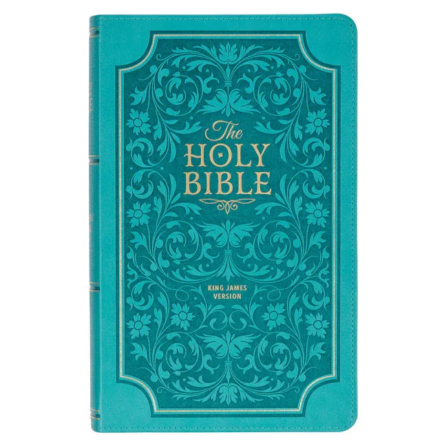 KJV Holy Bible, Giant Print Standard Size Faux Leather Red Letter Edition - Thumb Index & Ribbon Marker, King James Version, Teal Floral - stevensbooks