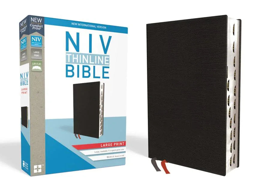 NIV, Thinline Bible, Large Print, Bonded Leather, Black, Indexed, Red Letter Edition (Special) - stevensbooks
