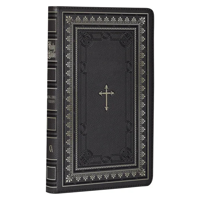 KJV Holy Bible Standard Size Faux Leather Red Letter Edition - Thumb Index & Ribbon Marker, King James Version, Black/Gold Cross - stevensbooks