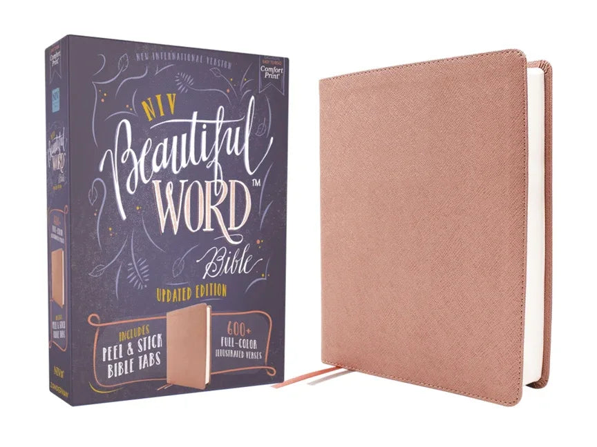 Niv, Beautiful Word Bible, Updated Edition, Peel/Stick Bible Tabs, Leathersoft, Pink, Red Letter, Comfort Print: 600+ Full-Color Illustrated Verses - stevensbooks