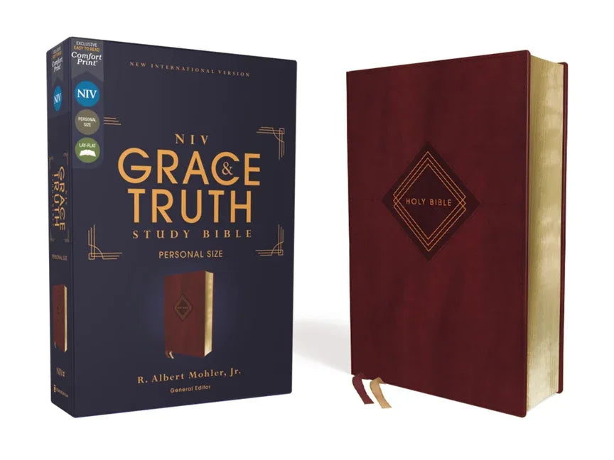Niv, the Grace and Truth Study Bible (Trustworthy and Practical Insights), Personal Size, Leathersoft, Burgundy, Red Letter, Comfort Print - stevensbooks
