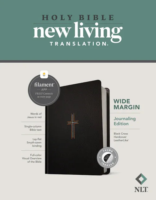 NLT Wide Margin Bible, Filament Enabled (Hardcover Leatherlike, Black Cross, Indexed, Red Letter) - stevensbooks