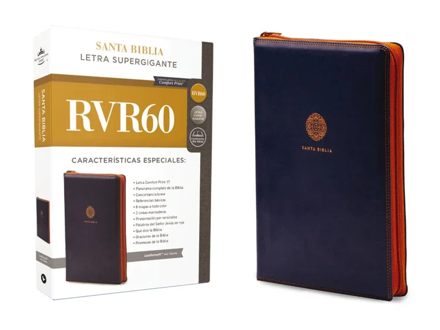 Rvr60, Santa Biblia, Letra Supergigante, Leathersoft, Azul, Con Cierre, Comfort Print - stevensbooks