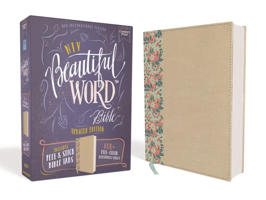Niv, Beautiful Word Bible, Updated Edition, Peel/Stick Bible Tabs, Leathersoft Over Board, Gold/Floral, Red Letter, Comfort Print: 600+ Full-Color Ill - stevensbooks