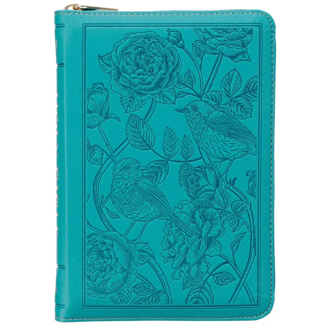 KJV Bible Compact Bible Faux Leather Teal W/Zipper - stevensbooks