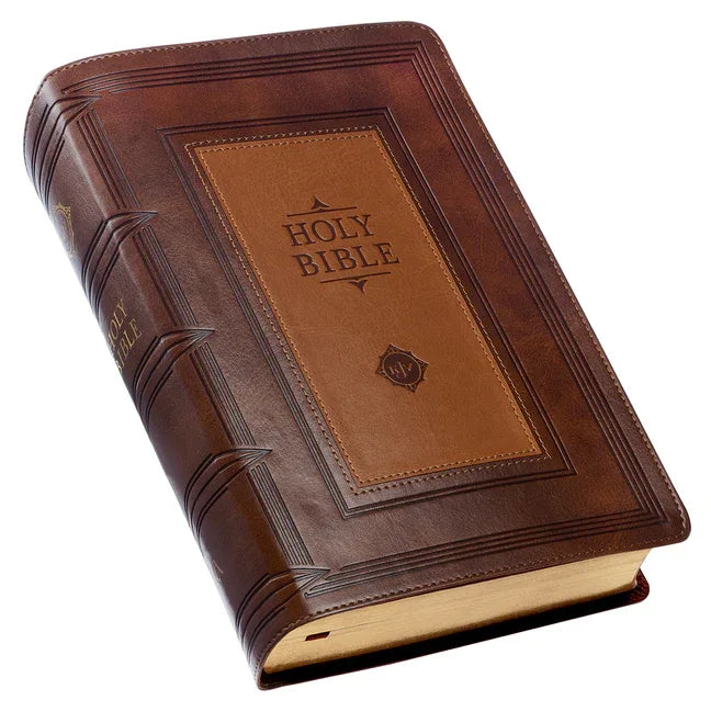 KJV Holy Bible, Giant Print Standard Size Faux Leather Red Letter Edition - Thumb Index & Ribbon Marker, King James Version, Saddle Tan/Butterscotch - stevensbooks