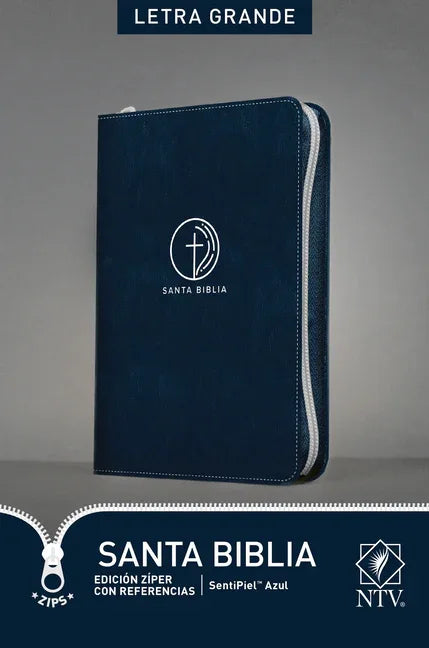 Santa Biblia Ntv, Edición Zíper Con Referencias, Letra Grande (Sentipiel, Azul, Índice) - stevensbooks